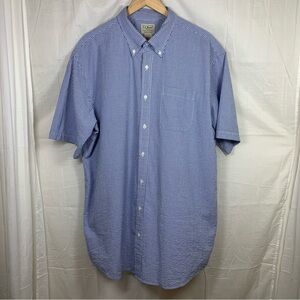 L.L. Bean Blue White Check Seersucker Casual Button Down Shirt Size XL‎ TALL